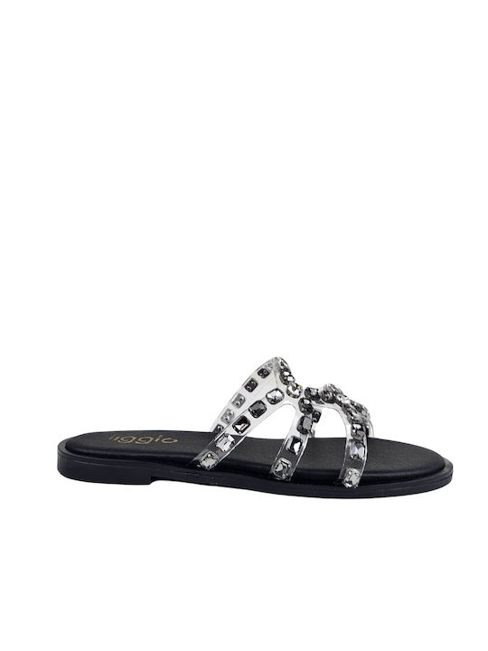 Ligglo Synthetic Leather Women's Sandals with Stones Black