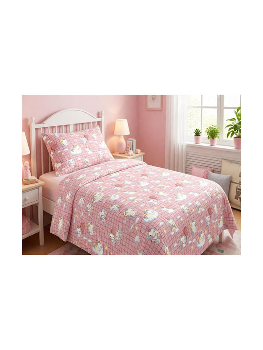 MayHome Sheet Set Double with Elastic Band from Cotton & Polyester Pink 140x200cm 4pcs