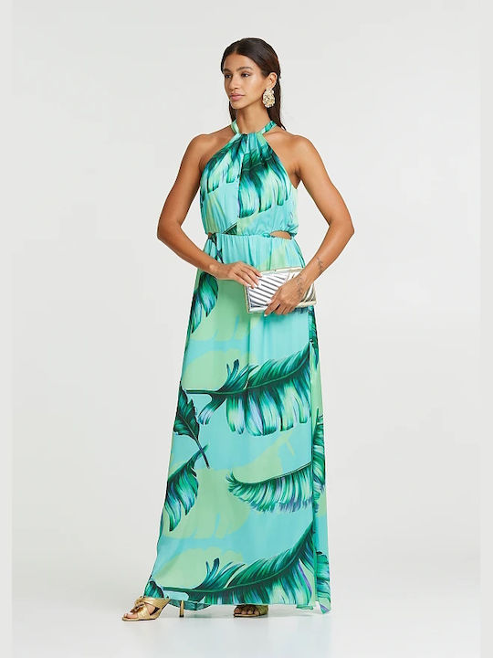 Lynne Maxi Dress Satin with Slit Green