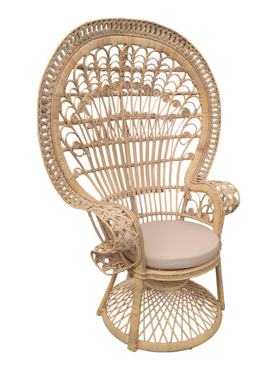 Rattan Outdoor Armchair Dorothy with Cushion Beige - Natural 115x57x150cm