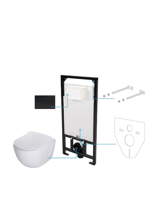 Deante Wandhängende Toilette Randlos mit Spülung mit Schlank Deckel Duroplast Schwarz 5908212083352