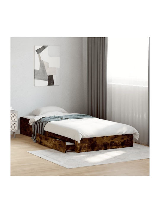 Single Wooden Brown Bed Base with Slats for Mat...