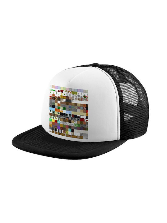 Koupakoupa Kids' Hat Jockey Fabric Minecraft Blocks White