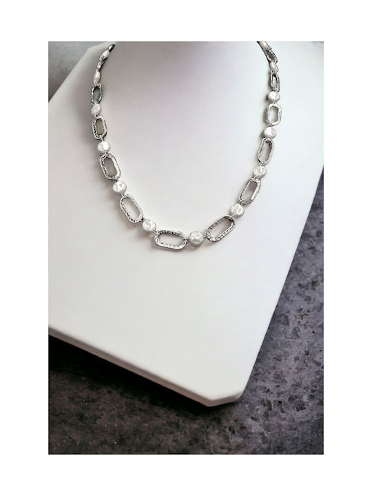 Necklace from Steel with Pearls