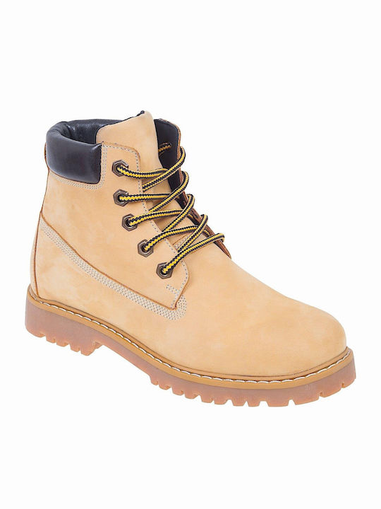 Adam's Shoes Δερμάτινα Γυναικεία Μποτάκια Κίτρινα