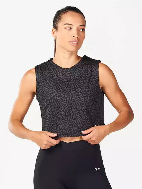 Squatwolf Damen Sportliches Crop Top Ärmellos Black