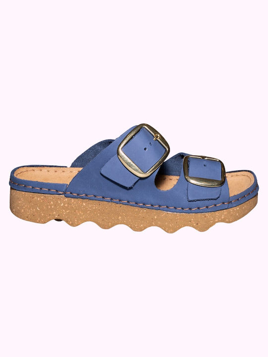 Rohde Leather Women's Flat Sandals Anatomic in Blue Color