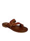 Leather Women's Flat Sandals Anatomic in Tabac Brown Color