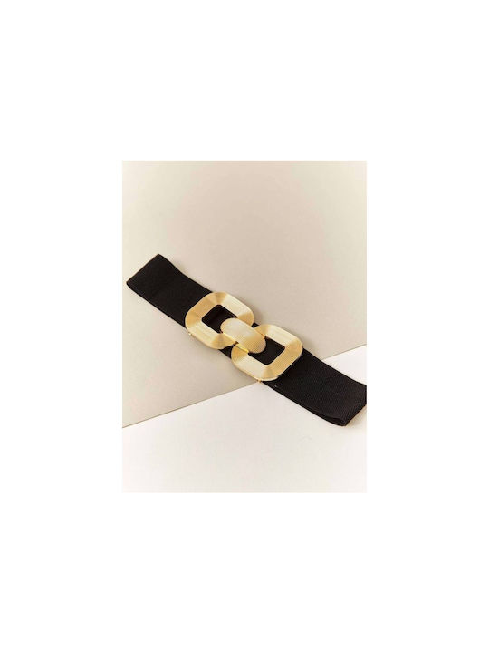 Sateen Wide Elastic Women's Belt Black