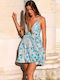 Lara Ethnics Cenote Mini Dress with Ruffle Turquoise