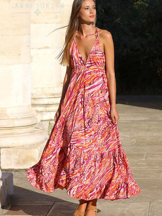 Lara Ethnics Petal Maxi Dress with Ruffle Pink
