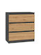 M3 Wooden Chest of Drawers with 3 Drawers Antracyt 70x40x70cm