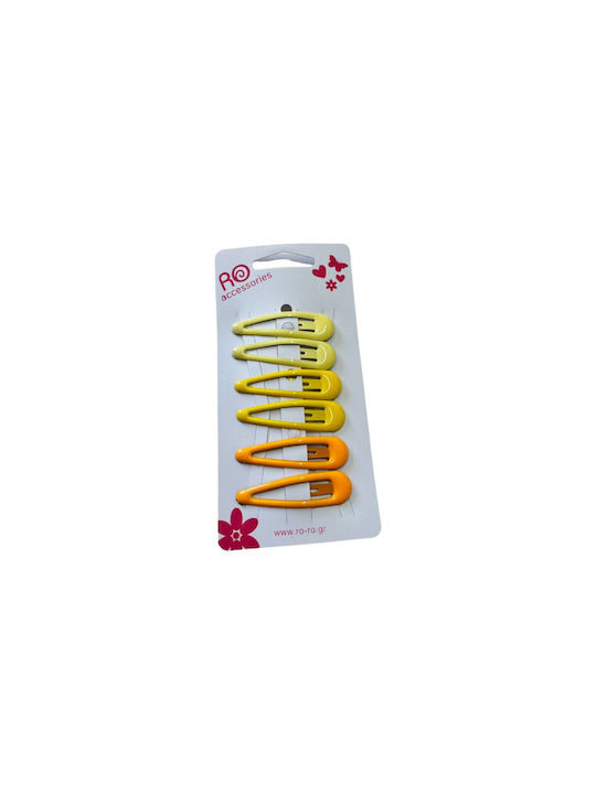 Ro-Ro Accessories Σετ Παιδικά Κοκαλάκια με Κλιπ σε Κίτρινο Χρώμα 6τμχ