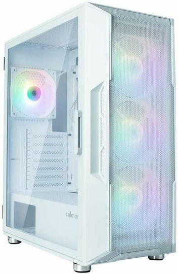 Zalman i3 Neo Геймърско бюро Midi Tower Компютърна кутия със страничен прозорец и RGB осветление Бял