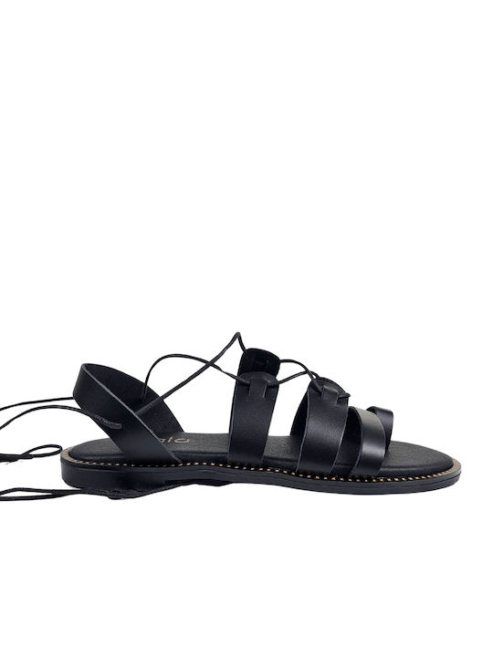 Ligglo Leder Damen Flache Sandalen in Schwarz Farbe