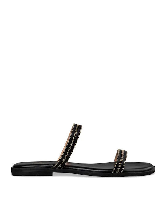 Envie Shoes Leather Women's Flat Sandals in Bla...