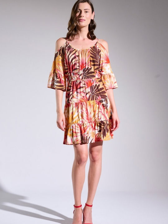 Matis Fashion Mini Evening Dress Satin with Ruffle Brown