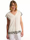 Forel Women's Blouse Short Sleeve with V Neckline White