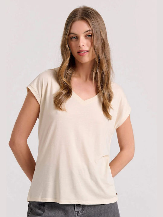 Funky Buddha Damen Sport T-Shirt mit V-Ausschnitt Weiß