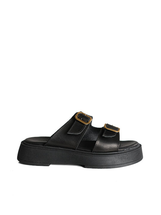 Mythia Flatforms Leather Women's Sandals Black