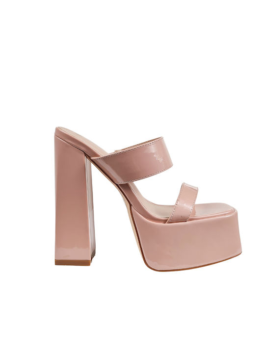 Ligglo Platform Patent Leather Women's Sandals Pink with Chunky High Heel