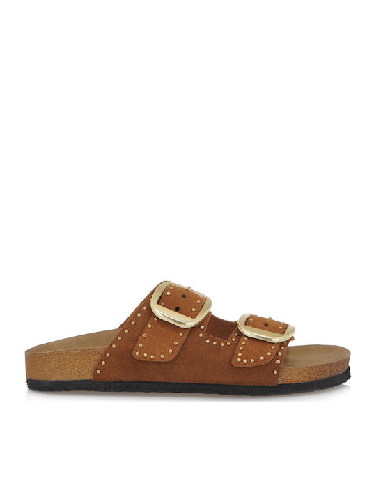 Women's Flat Sandals in Tabac Brown Color