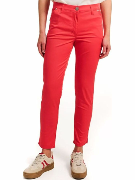 Women's Fabric Trousers Slim Fit Orange