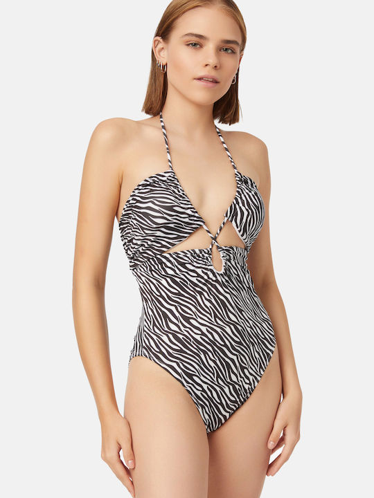 Minerva Costum de baie întreg Animal Print Black-white Zebra