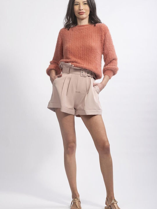 High-Waisted Shorts mit passender Gürtelschnalle, Fronttaschen, Pink