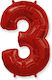 Luftballon Folie Jumbo Zahl 3 Rot Form 90cm