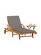 Deckchair Wooden with Cushion & Wheels Brown with Table 200x68x30cm.