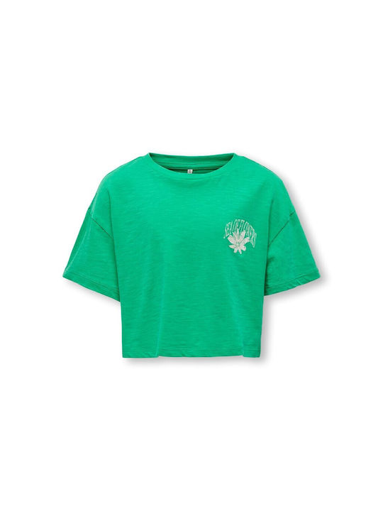 Kids Oversize Crop Top Flowers T-shirt Kids Only Green Girl 15326160 Green