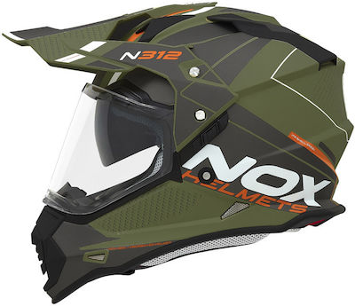 Nox N312 Drone Χακί / Πορτοκαλί Ματ Κράνος Μηχανής Motocross ECE 22.06 με Sunvisor