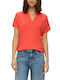 S.Oliver Damen T-shirt mit V-Ausschnitt Rot