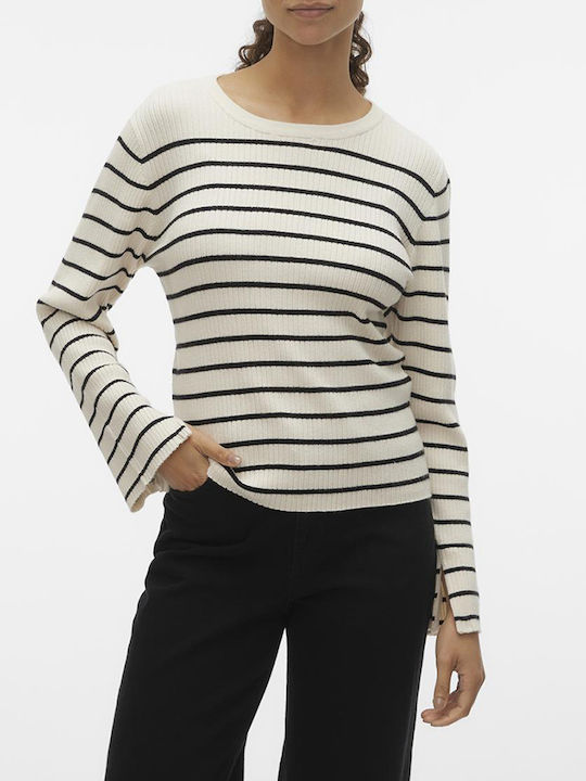 Vero Moda Women's Long Sleeve Pullover Striped Birch Ecru
