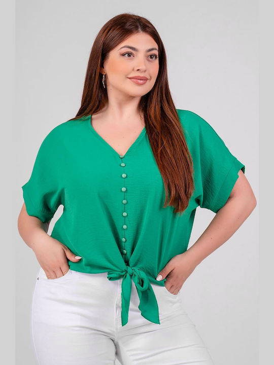 Lovesize Γυναικεία Μπλούζα με V Λαιμόκοψη Πράσινο