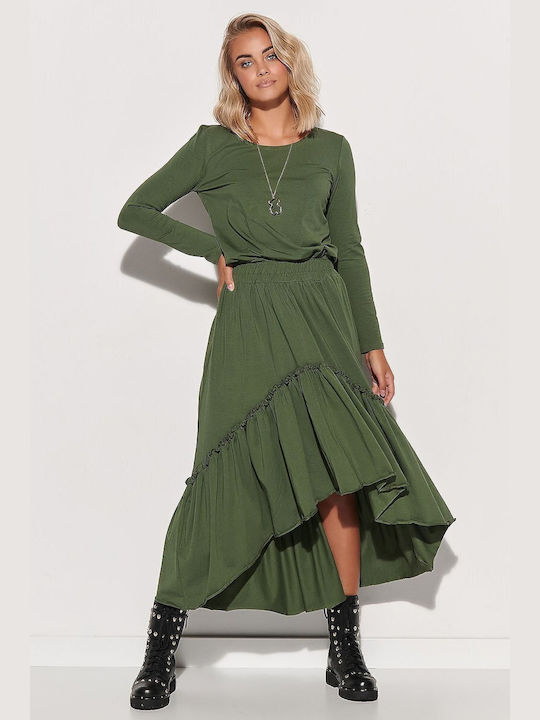 Makadamia Maxi Kleid mit Rüschen Grün