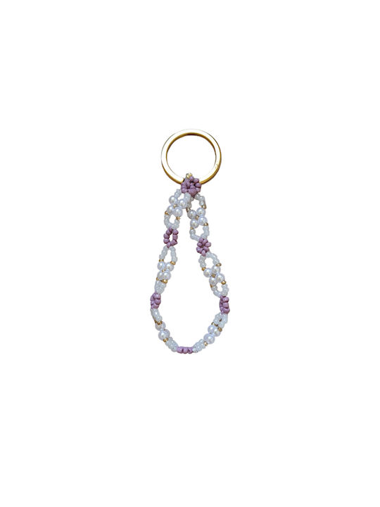 Handmade Greek Keychain with White and Purple Beads 6cm