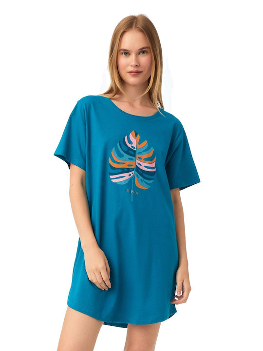 Minerva Summer Cotton Women's Nightdress Green Lagoon