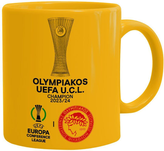 Koupakoupa Olympiacos Uefa Europa Conference League Champion 2023/24 Κούπα Κεραμική Κίτρινη 330ml