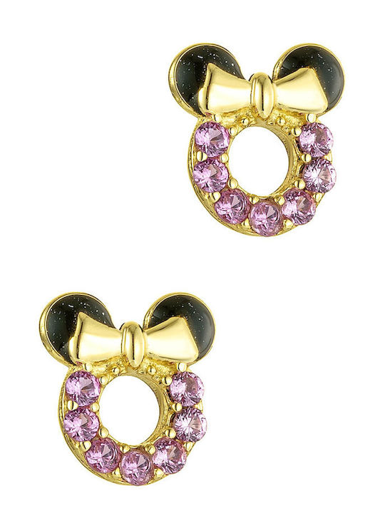 Minnie Υποαλλεργικά Παιδικά Σκουλαρίκια Καρφωτά με Πέτρες από Χρυσό 14K