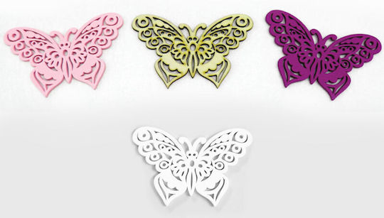 Fluture de lemn alb, mediu, 6x8.7cm, 0519218, 25 bucăți incluse