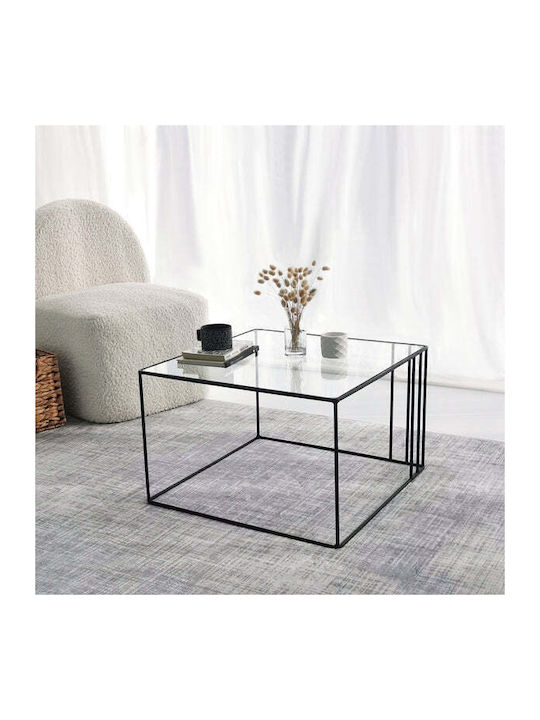 Square Coffee Table made of Solid Wood Metal/glass L55xW55xH36cm