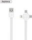 Remax Flat USB to Lightning / Type-C / micro USB Cable Λευκό 1m