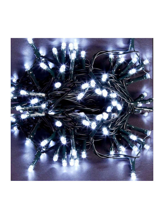 100 Christmas Lights Led Cool White 8m Green Cable