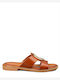 Leather Women's Flat Sandals in Tabac Brown Color