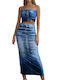 Chica Set with Denim Maxi Skirt Blue Denim