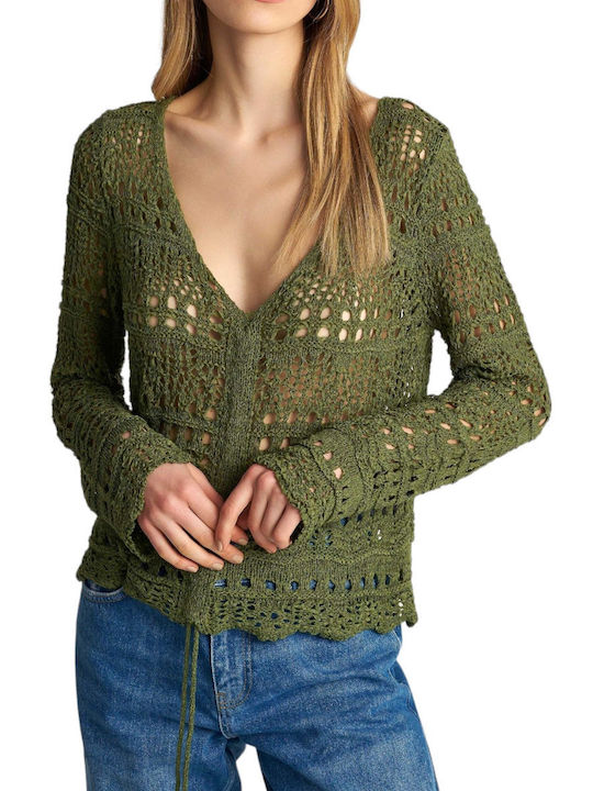 Attrattivo Women's Summer Blouse Long Sleeve with V Neck Green