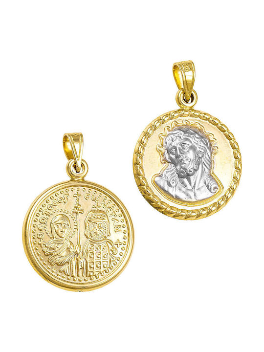 Papoulidis Jewellery Anhänger Kinder Amulett Beidseitig Konstantinato aus Gold 9K FY219-9