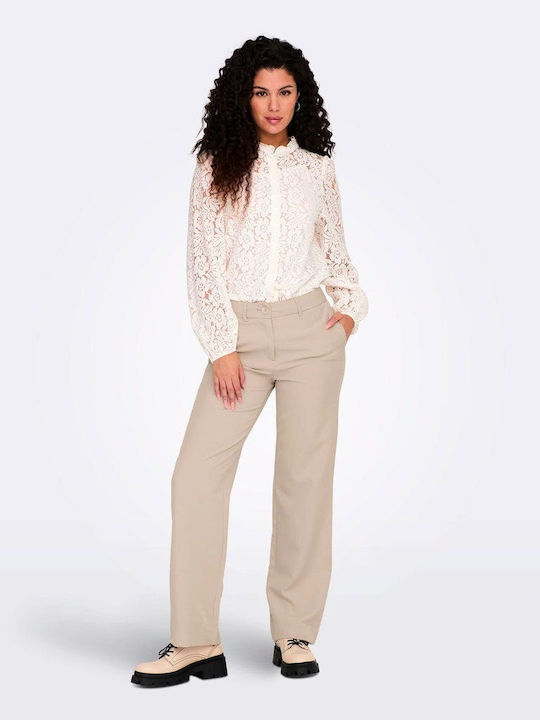 Only Women's Fabric Trousers in Straight Line Ecru